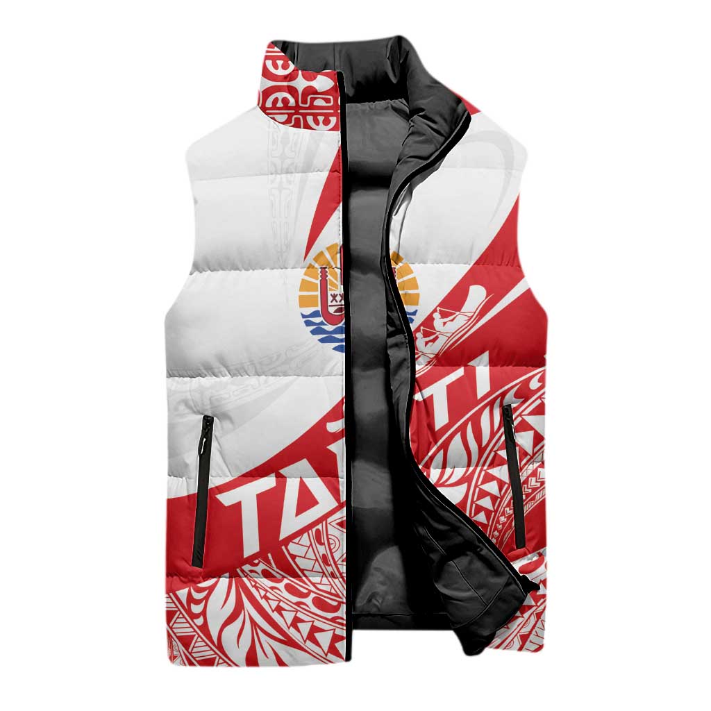 Personalised Tahiti Va'a Race Sleeveless Puffer Jacket Polynesian Tattoos Sporty Style - Polynesian Pride