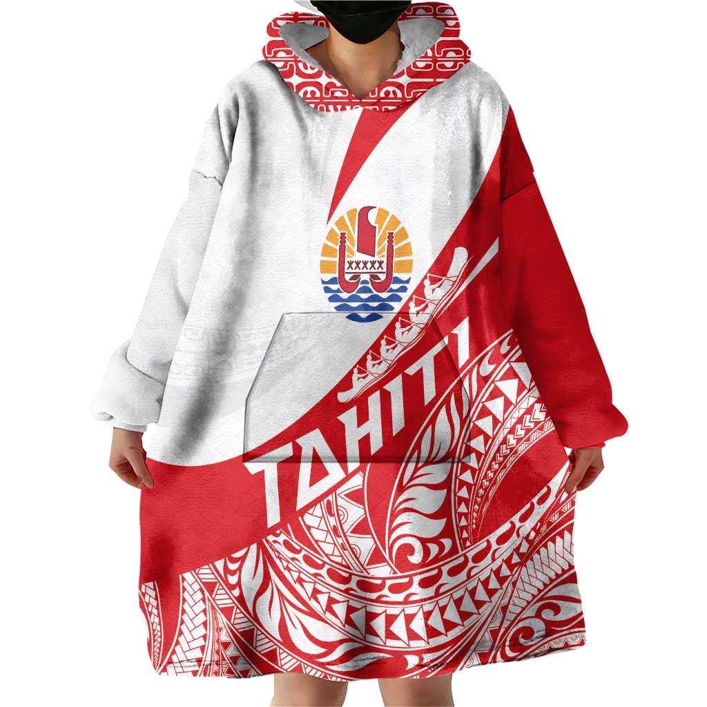 Personalised Tahiti Va'a Race Wearable Blanket Hoodie Polynesian Tattoos Sporty Style - Polynesian Pride