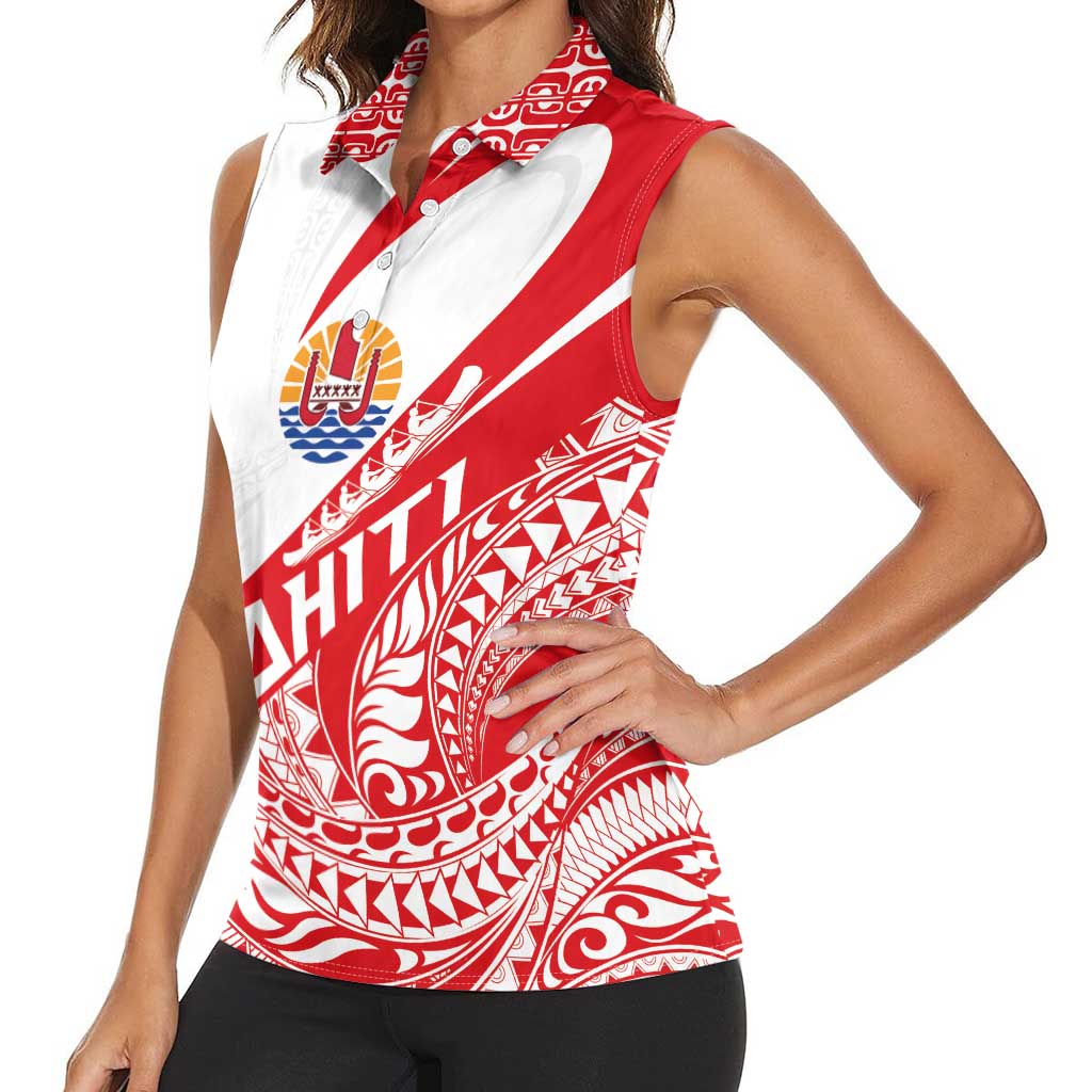 Personalised Tahiti Va'a Race Women Sleeveless Polo Shirt Polynesian Tattoos Sporty Style - Polynesian Pride