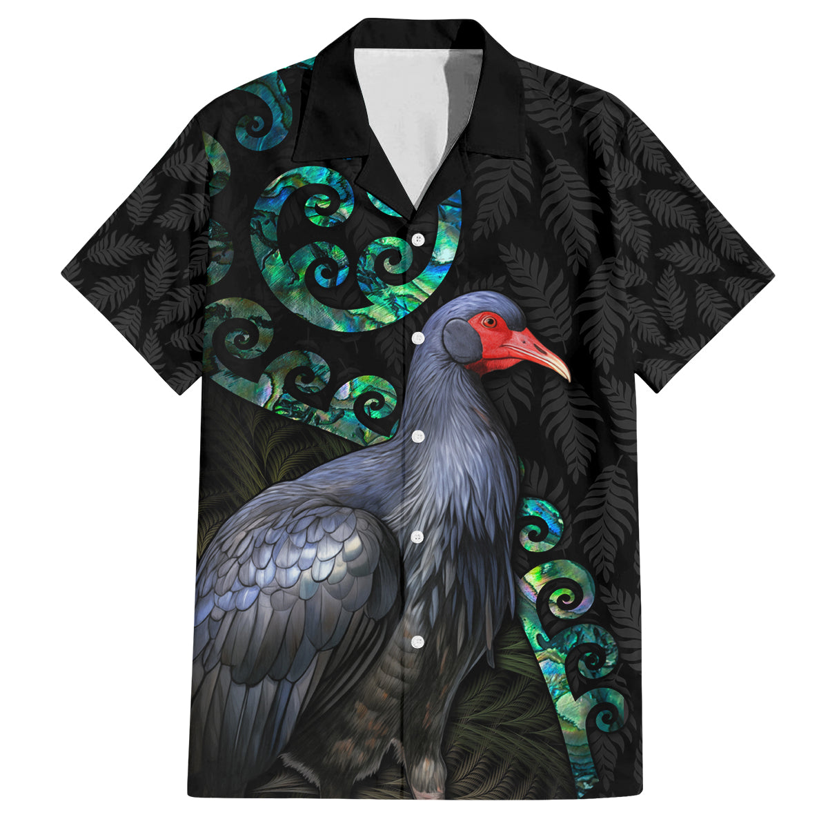 Custom Pukeko New Zealand Family Matching Tank Maxi Dress and Hawaiian Shirt Koru Papua Shell with Silver Fern Pattern LT03 Dad's Shirt - Short Sleeve Black - Polynesian Pride