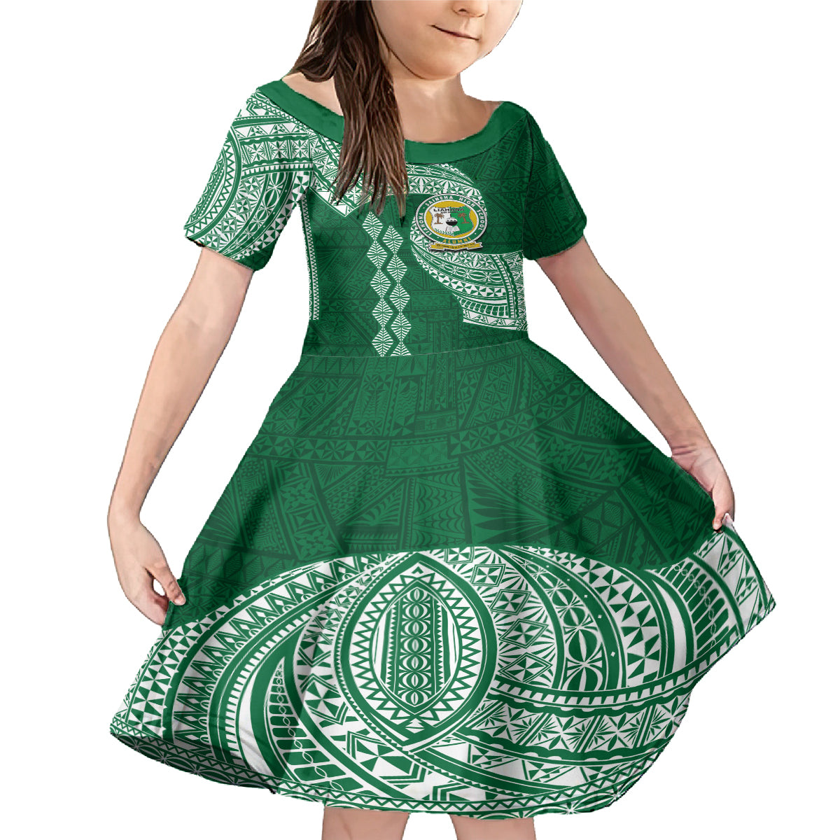 Tonga Lahaina High School Family Matching Mermaid Dress and Hawaiian Shirt Traditional Ngatu and Polynesian Pattern LT03 Daughter's Dress Green - Polynesian Pride