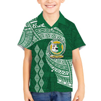 Tonga Lahaina High School Family Matching Off Shoulder Maxi Dress and Hawaiian Shirt Traditional Ngatu and Polynesian Pattern LT03 Son's Shirt Green - Polynesian Pride