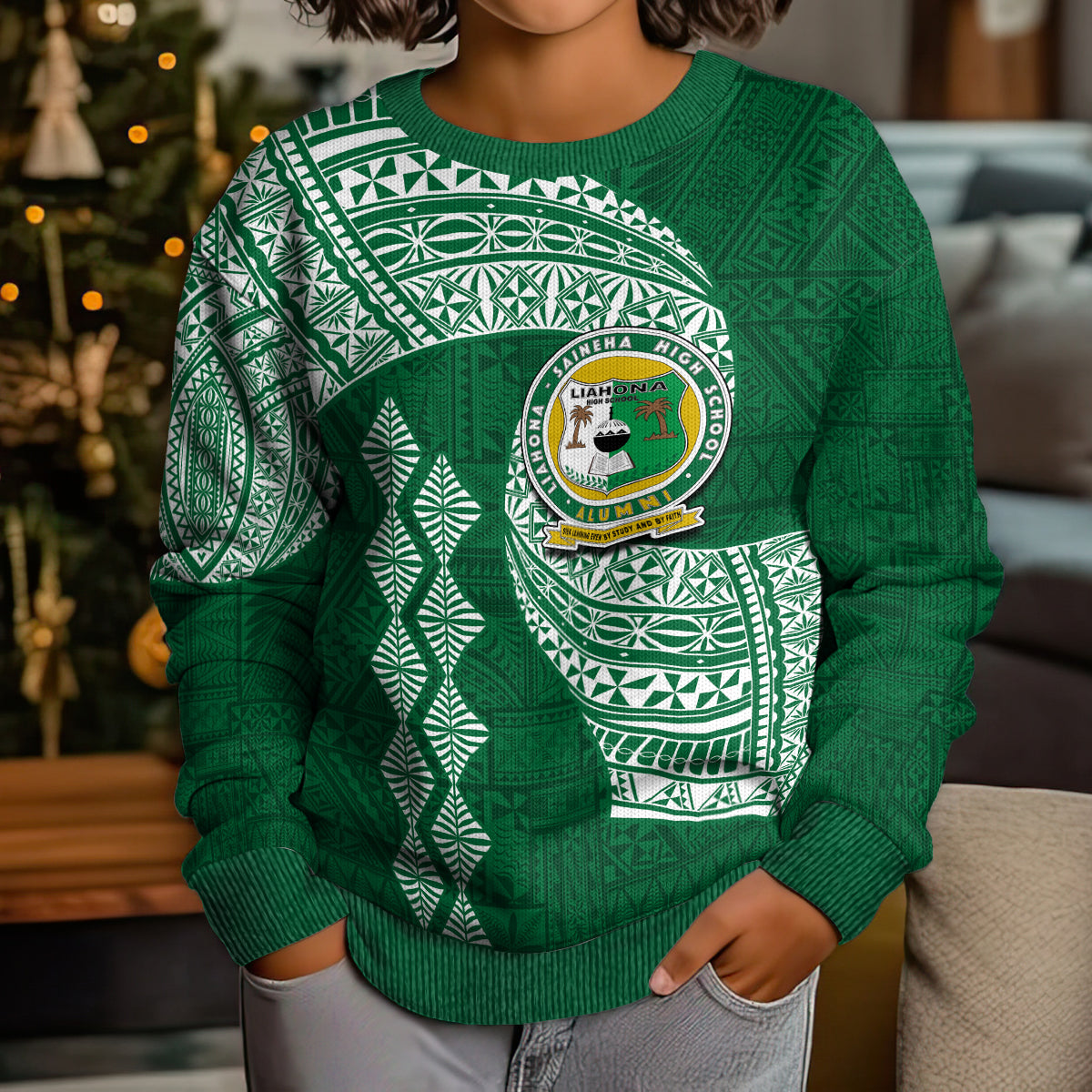 Tonga Lahaina High School Kid Ugly Christmas Sweater Traditional Ngatu and Polynesian Pattern LT03 - Polynesian Pride