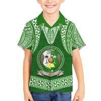 Tonga Liahona High School Family Matching Off Shoulder Short Dress and Hawaiian Shirt Traditional Ngatu and Polynesian Pattern LT03 Son's Shirt Green - Polynesian Pride