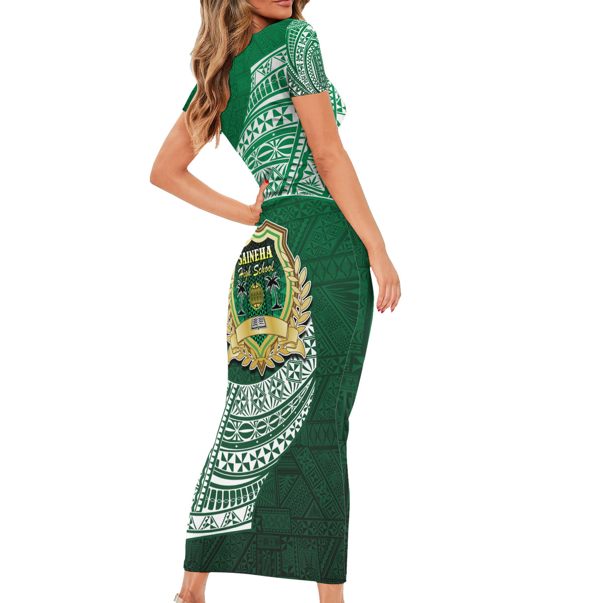 Tonga Saineha High School Family Matching Short Sleeve Bodycon Dress and Hawaiian Shirt Traditional Ngatu and Polynesian Pattern LT03 - Polynesian Pride
