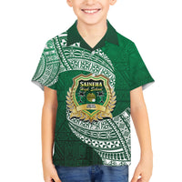 Tonga Saineha High School Family Matching Short Sleeve Bodycon Dress and Hawaiian Shirt Traditional Ngatu and Polynesian Pattern LT03 Son's Shirt Green - Polynesian Pride
