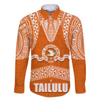 Tonga Tailulu College Family Matching Off Shoulder Maxi Dress and Hawaiian Shirt Traditional Ngatu and Polynesian Pattern LT03 Dad's Shirt - Long Sleeve Orange - Polynesian Pride