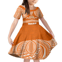 Tonga Tailulu College Family Matching Summer Maxi Dress and Hawaiian Shirt Traditional Ngatu and Polynesian Pattern LT03 Daughter's Dress Orange - Polynesian Pride