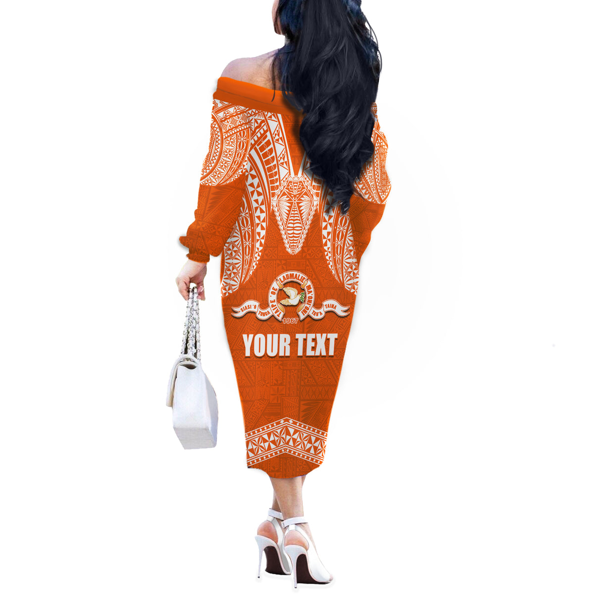 Tonga Tailulu College Off The Shoulder Long Sleeve Dress Traditional Ngatu and Polynesian Pattern LT03 - Polynesian Pride