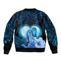 Dolphin Couple Love Story Valentine Day Bomber Jacket With Polynesian Tribal Tattoo Blue Style LT03 - Polynesian Pride