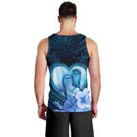 Dolphin Couple Love Story Valentine Day Men Tank Top With Polynesian Tribal Tattoo Blue Style LT03 - Polynesian Pride