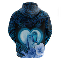 Dolphin Couple Love Story Valentine Day Zip Hoodie With Polynesian Tribal Tattoo Blue Style LT03 - Polynesian Pride