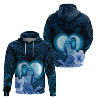 Dolphin Couple Love Story Valentine Day Zip Hoodie With Polynesian Tribal Tattoo Blue Style LT03 - Polynesian Pride