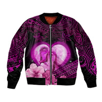 Dolphin Couple Love Story Valentine Day Bomber Jacket With Polynesian Tribal Tattoo Pink Style LT03 Unisex Pink - Polynesian Pride