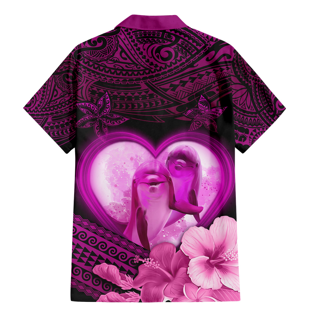 Dolphin Couple Love Story Valentine Day Family Matching Mermaid Dress and Hawaiian Shirt With Polynesian Tribal Tattoo Pink Style LT03 - Polynesian Pride