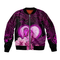 Dolphin Couple Love Story Valentine Day Sleeve Zip Bomber Jacket With Polynesian Tribal Tattoo Pink Style LT03 Unisex Pink - Polynesian Pride