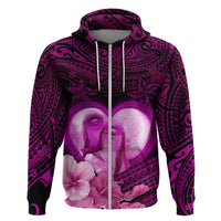 Dolphin Couple Love Story Valentine Day Zip Hoodie With Polynesian Tribal Tattoo Pink Style LT03 Zip Hoodie Pink - Polynesian Pride