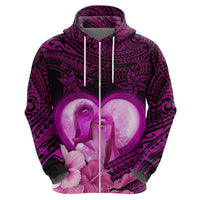 Dolphin Couple Love Story Valentine Day Zip Hoodie With Polynesian Tribal Tattoo Pink Style LT03 - Polynesian Pride