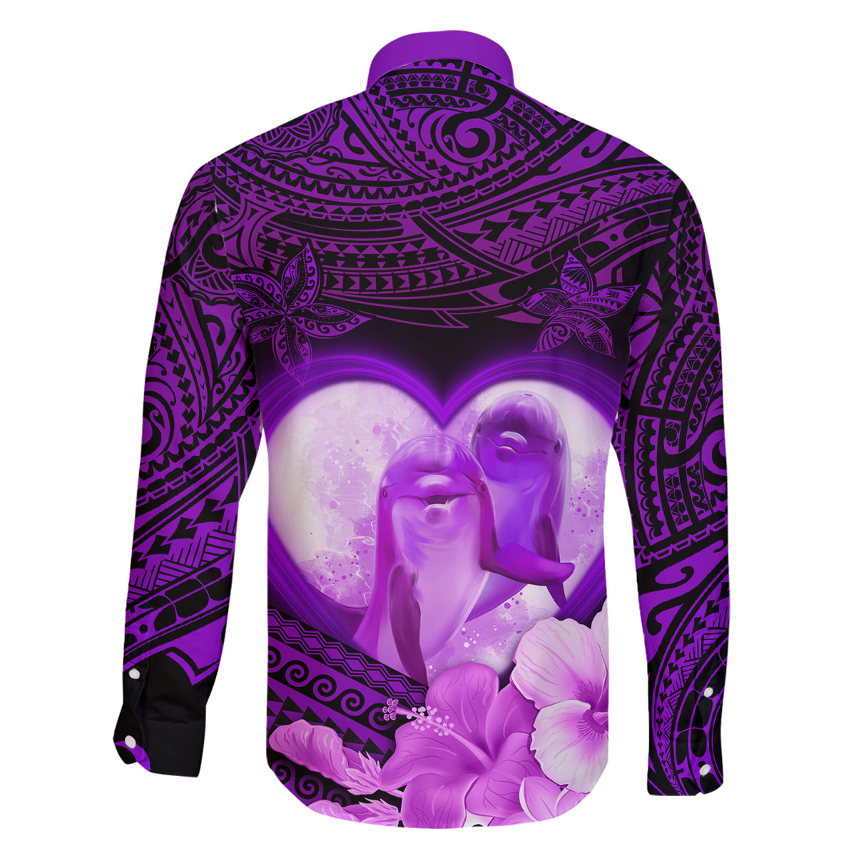 Dolphin Couple Love Story Valentine Day Family Matching Long Sleeve Bodycon Dress and Hawaiian Shirt With Polynesian Tribal Tattoo Purple Style LT03 - Polynesian Pride