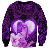 Dolphin Couple Love Story Valentine Day Sweatshirt With Polynesian Tribal Tattoo Purple Style LT03 Unisex Purple - Polynesian Pride