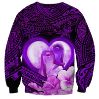 Dolphin Couple Love Story Valentine Day Sweatshirt With Polynesian Tribal Tattoo Purple Style LT03 - Polynesian Pride
