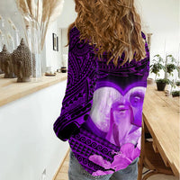 Dolphin Couple Love Story Valentine Day Women Casual Shirt With Polynesian Tribal Tattoo Purple Style LT03 - Polynesian Pride