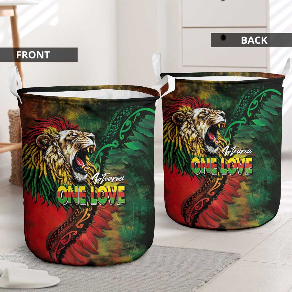 Aotearoa One Love Laundry Basket Reggae Lion with Kakahu Huruhuru