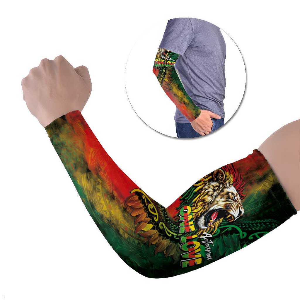 Aotearoa One Love Arm Sleeves Reggae Lion with Kakahu Huruhuru