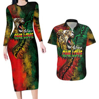 Aotearoa One Love Couples Matching Long Sleeve Bodycon Dress and Hawaiian Shirt Reggae Lion with Kakahu Huruhuru