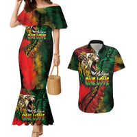 Aotearoa One Love Couples Matching Mermaid Dress and Hawaiian Shirt Reggae Lion with Kakahu Huruhuru LT03 Black - Polynesian Pride