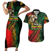 Aotearoa One Love Couples Matching Short Sleeve Bodycon Dress and Hawaiian Shirt Reggae Lion with Kakahu Huruhuru LT03 Black - Polynesian Pride
