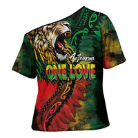 Aotearoa One Love Cross Shoulder Shirt Reggae Lion with Kakahu Huruhuru LT03 - Polynesian Pride