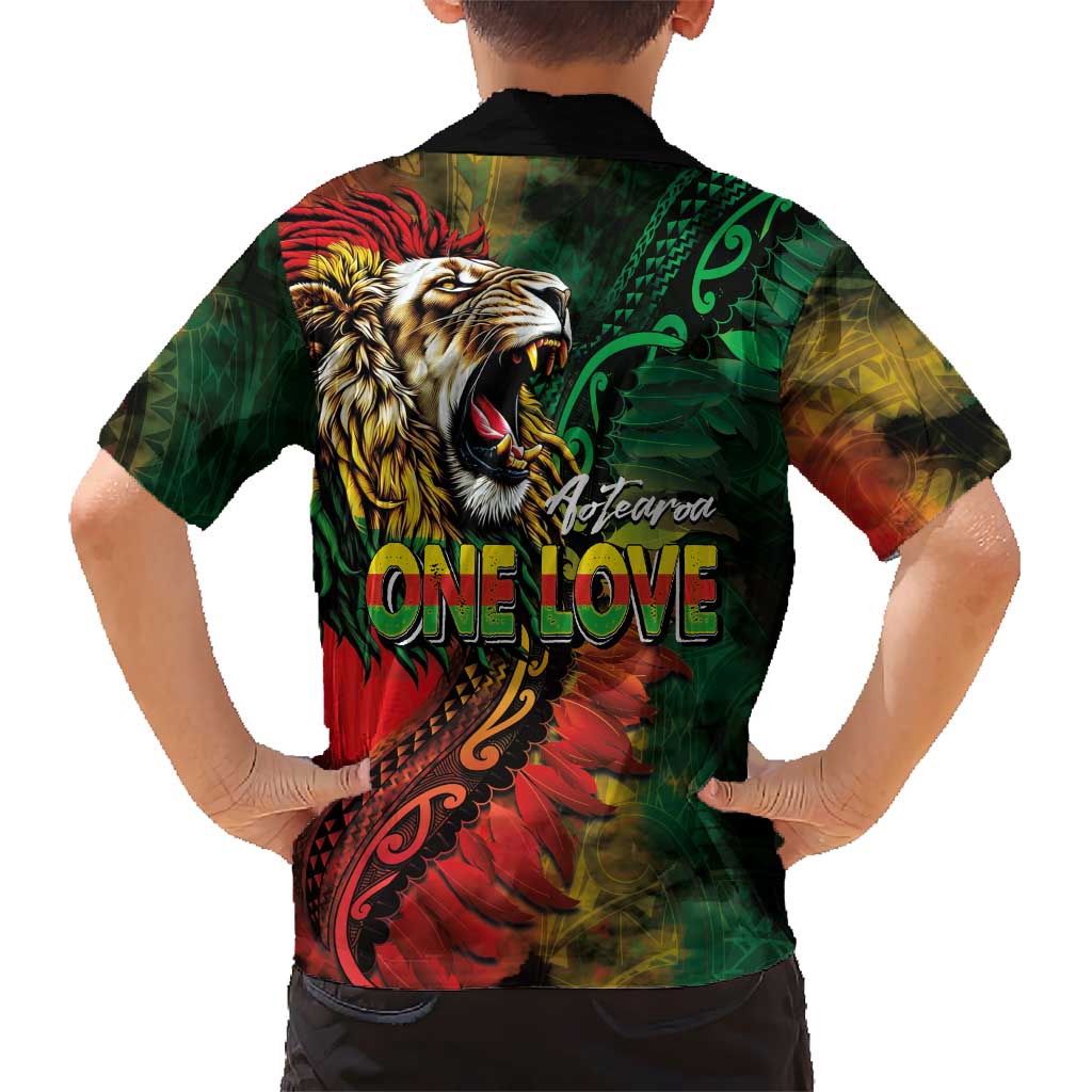Aotearoa One Love Family Matching Puletasi and Hawaiian Shirt Reggae Lion with Kakahu Huruhuru LT03 - Polynesian Pride