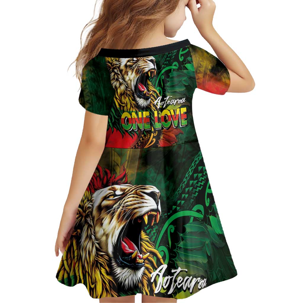 Aotearoa One Love Family Matching Puletasi and Hawaiian Shirt Reggae Lion with Kakahu Huruhuru LT03 - Polynesian Pride