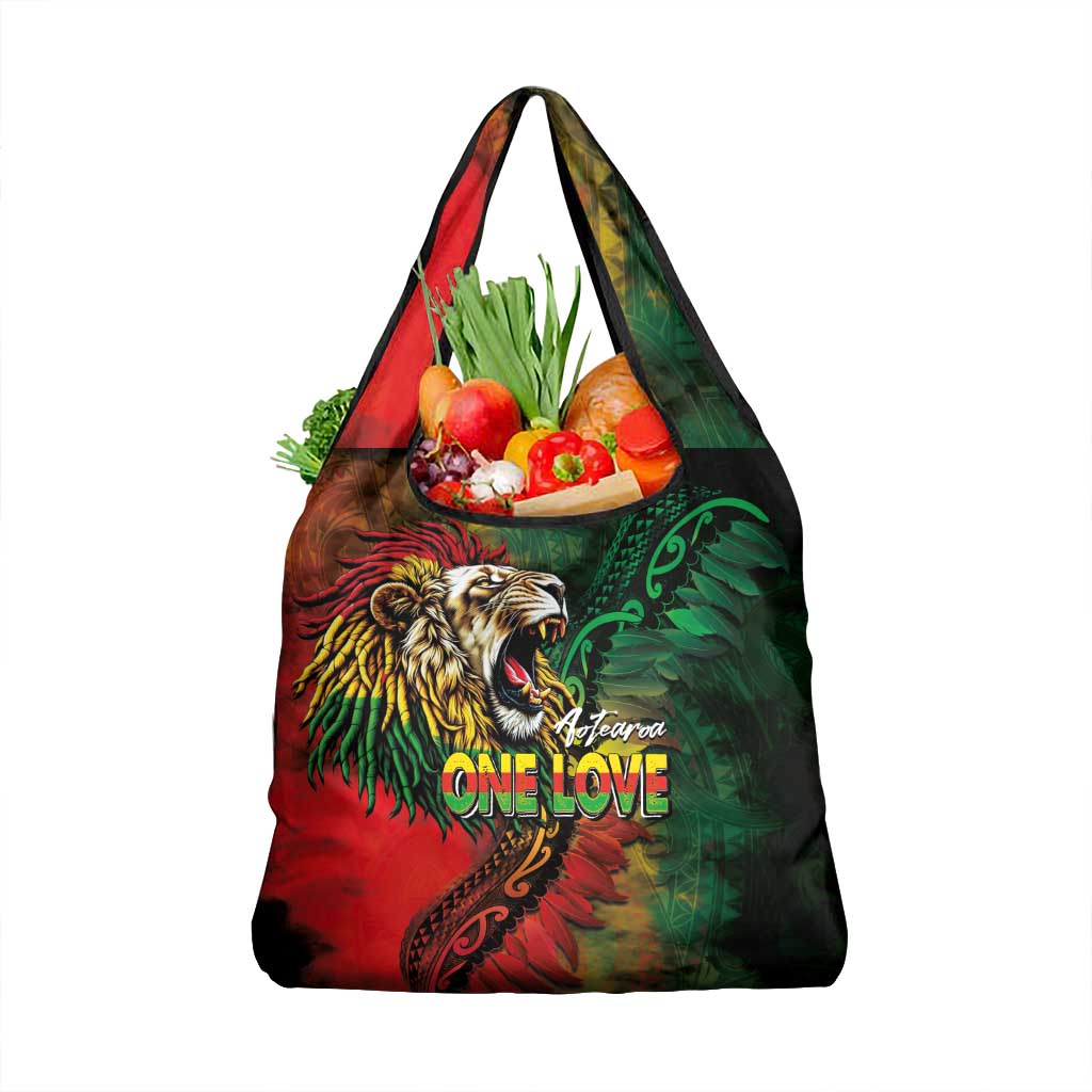 Aotearoa One Love Grocery Bag Reggae Lion with Kakahu Huruhuru
