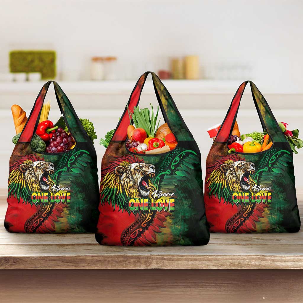 Aotearoa One Love Grocery Bag Reggae Lion with Kakahu Huruhuru