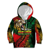 Aotearoa One Love Kid Hoodie Reggae Lion with Kakahu Huruhuru LT03 Hoodie Black - Polynesian Pride