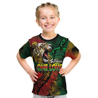 Aotearoa One Love Kid T Shirt Reggae Lion with Kakahu Huruhuru LT03 Black - Polynesian Pride
