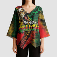 Aotearoa One Love Kimono Sleeve Blouse Reggae Lion with Kakahu Huruhuru LT03 - Polynesian Pride