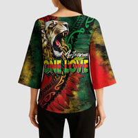 Aotearoa One Love Kimono Sleeve Blouse Reggae Lion with Kakahu Huruhuru LT03 - Polynesian Pride