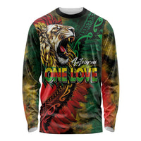 Aotearoa One Love Long Sleeve Shirt Reggae Lion with Kakahu Huruhuru LT03 Unisex Black - Polynesian Pride