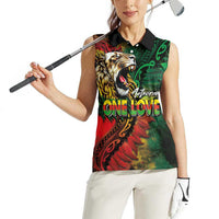 Aotearoa One Love Women Sleeveless Polo Shirt Reggae Lion with Kakahu Huruhuru LT03 - Polynesian Pride