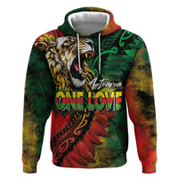 Aotearoa One Love Zip Hoodie Reggae Lion with Kakahu Huruhuru LT03 Pullover Hoodie Black - Polynesian Pride