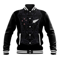 Custom Aotearoa Rugby Baseball Jacket Fern Blacks-Traditional Maori Motifs Design LT03 Unisex Black - Polynesian Pride