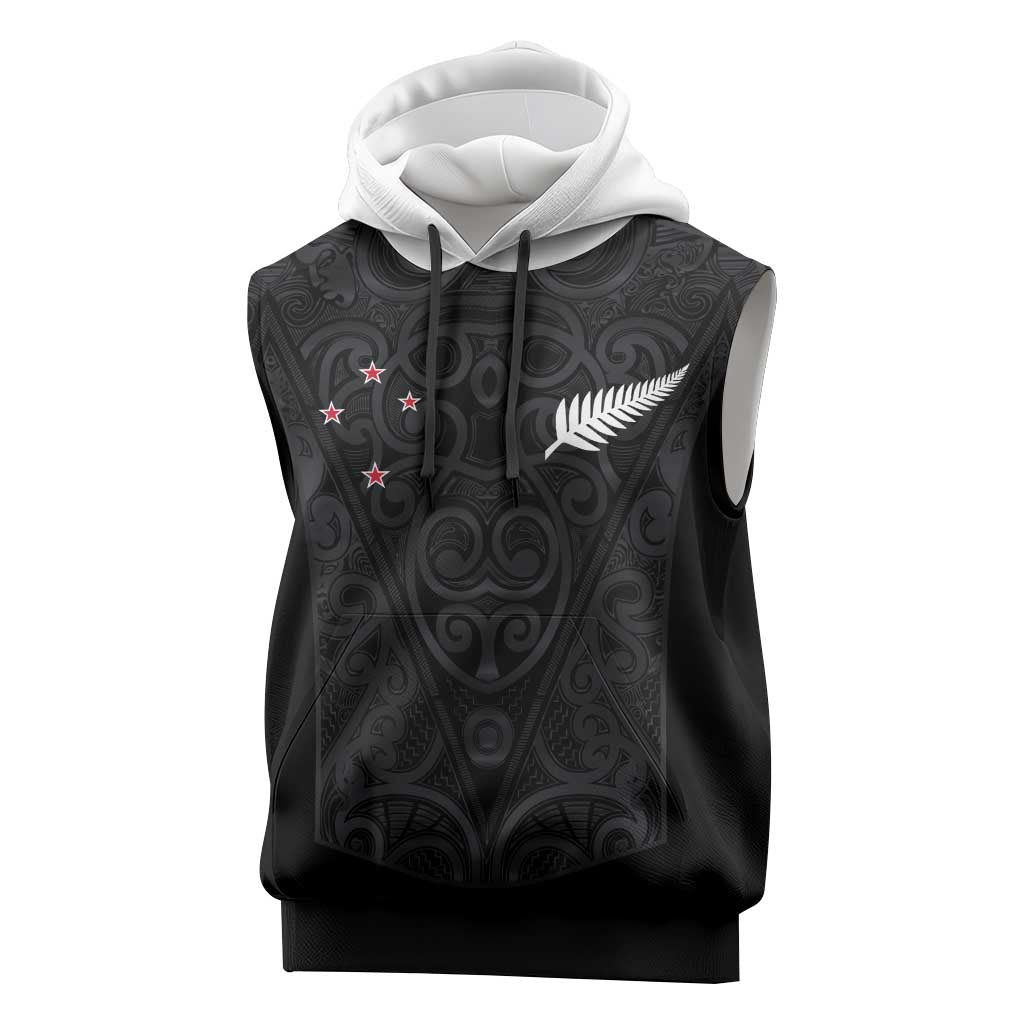 Custom Aotearoa Rugby Sleeveless Hoodie Fern Blacks-Traditional Maori Motifs Design LT03 Black - Polynesian Pride