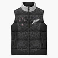 Custom Aotearoa Rugby Sleeveless Puffer Jacket Fern Blacks-Traditional Maori Motifs Design