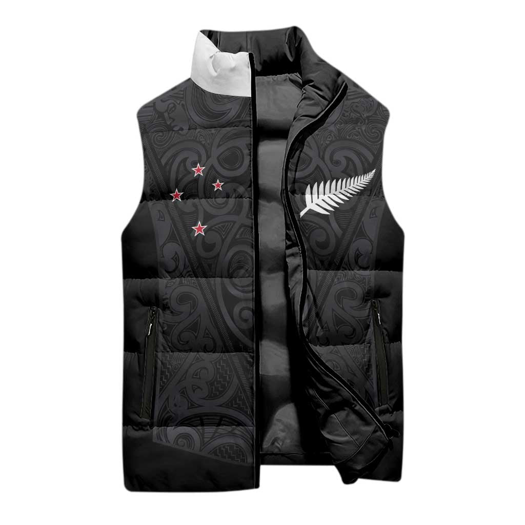 Custom Aotearoa Rugby Sleeveless Puffer Jacket Fern Blacks-Traditional Maori Motifs Design