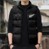 Custom Aotearoa Rugby Sleeveless Puffer Jacket Fern Blacks-Traditional Maori Motifs Design