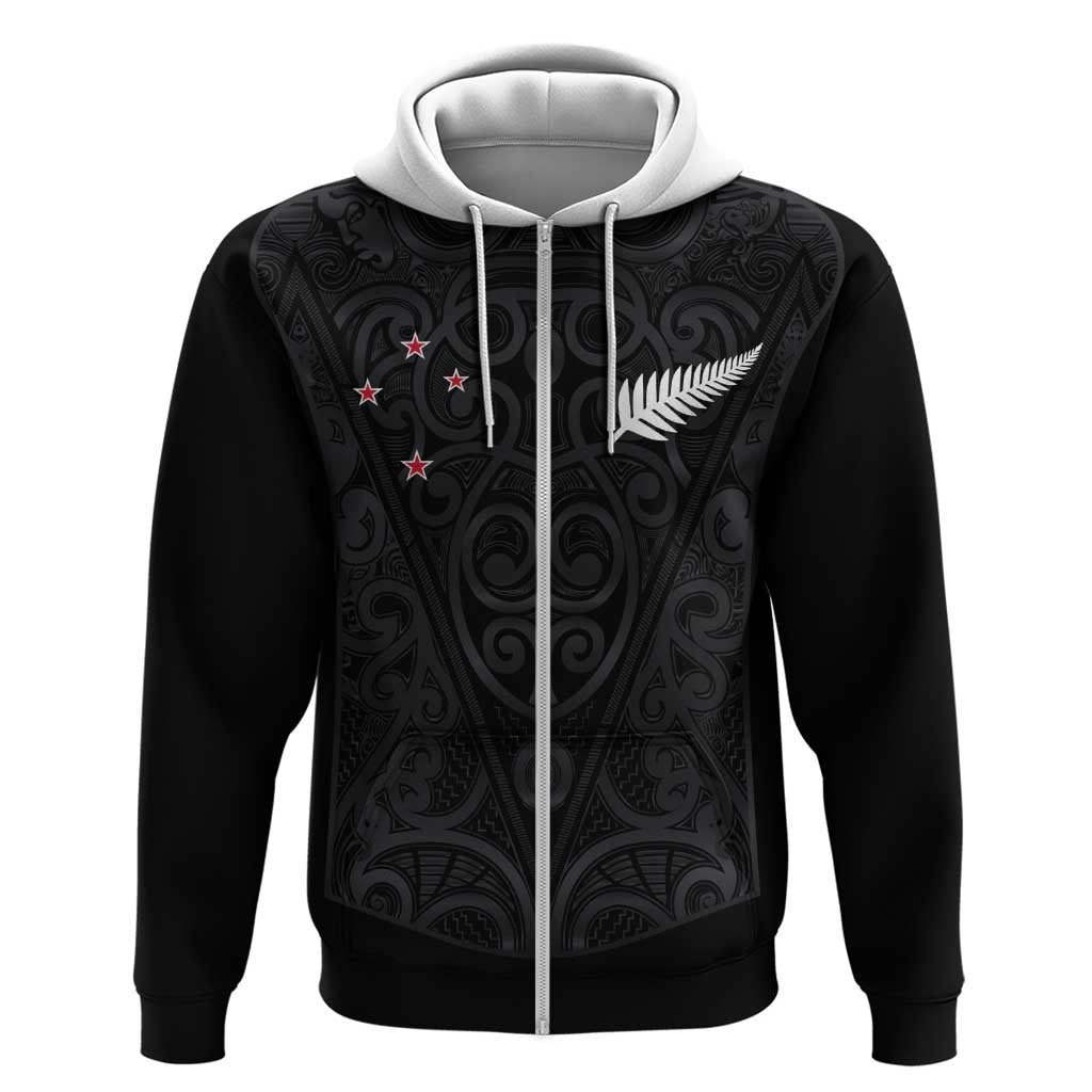 Custom Aotearoa Rugby Zip Hoodie Fern Blacks-Traditional Maori Motifs Design LT03 Zip Hoodie Black - Polynesian Pride