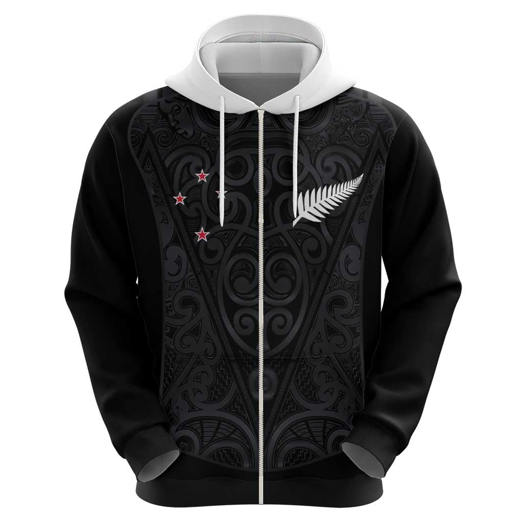 Custom Aotearoa Rugby Zip Hoodie Fern Blacks-Traditional Maori Motifs Design LT03 - Polynesian Pride